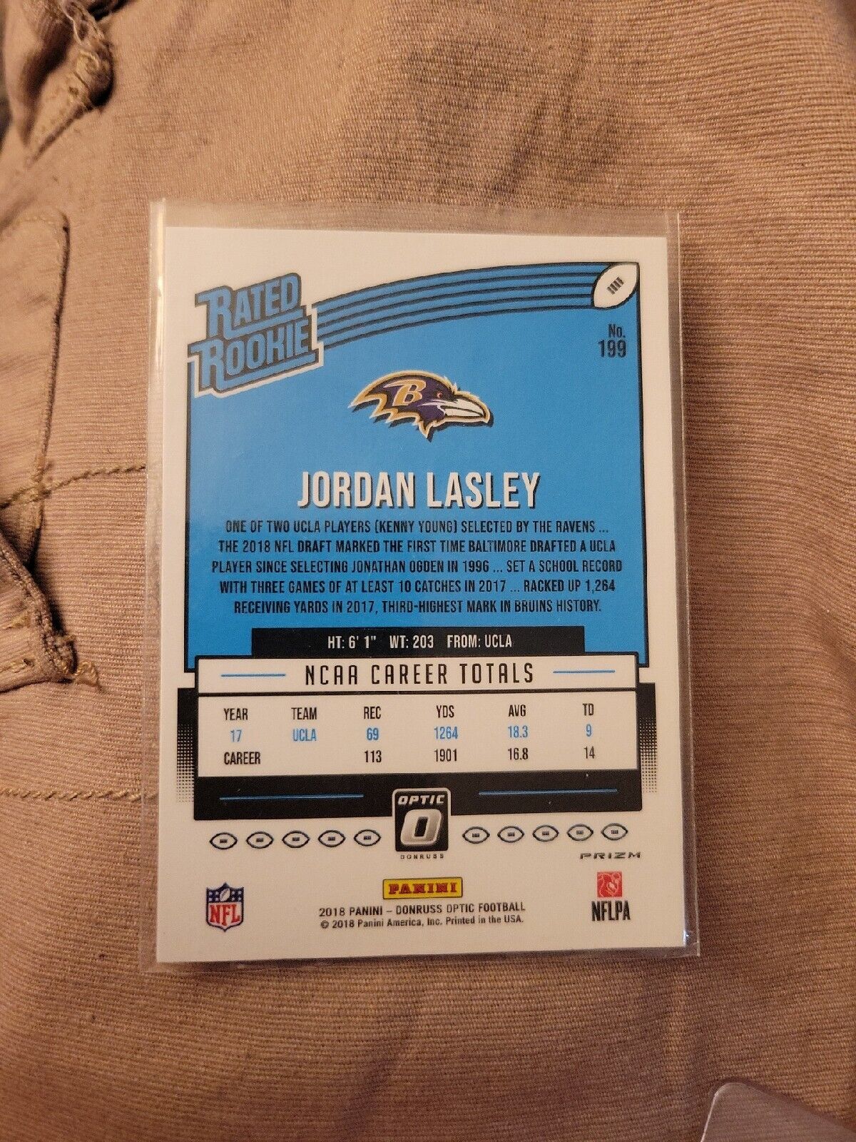 JORDAN LASLEY 2018 Donruss Optic Rated Rookie Card #199 RC "PINK PARALLEL" - Picture 2 of 2