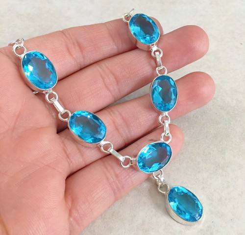 COLLAR NATURAL OVALADO TOPACIO AZUL PLATA ESTERLINA 925 20” HECHO A MANO - Imagen 2 de 5