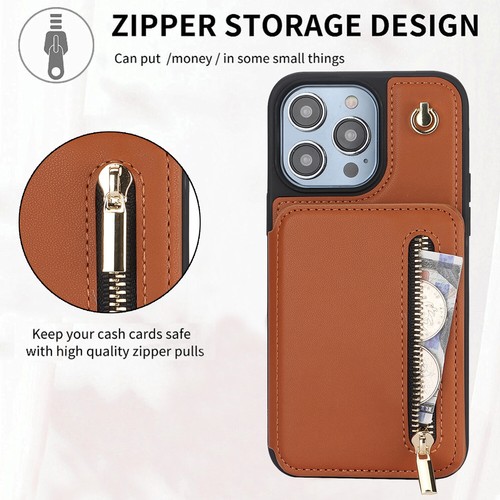 Leather Card Wallet Crossbody Strap Case For iPhone 13 Pro Max 16 Pro 15 12 - Picture 34 of 86