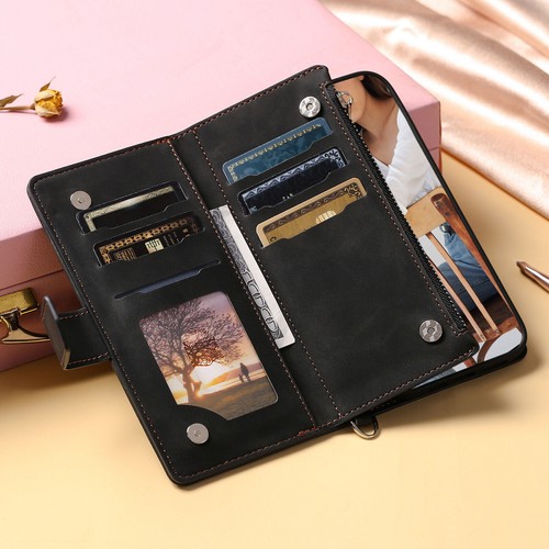 Zipper Leather Grid Card Wallet Phone Case For LG V30 V60 Q60 K50 G7 K40 G6 - Picture 7 of 18