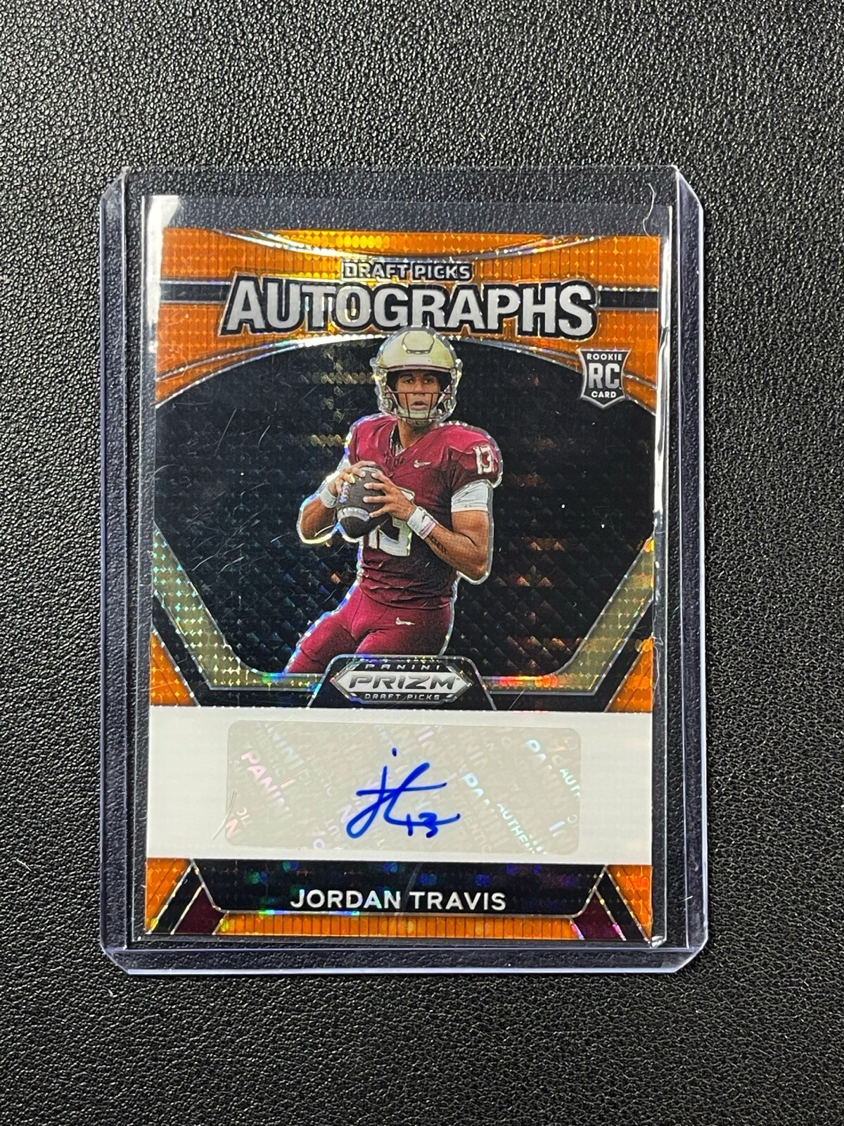 JORDAN TRAVIS 2024 PANINI PRIZM DRAFT PICKS NEON ORANGE PULSAR ROOKIE AUTO 18/49