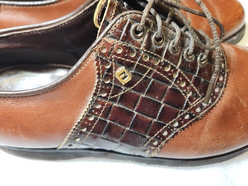 Vtg Footjoy Classics Brown Saddle Spikeless Golf Shoe Handcrafted in USA Size 9D - Picture 3 of 9