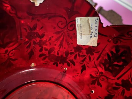 Pair Of Antique Victorian Ruby Glass Mantel Lusters FRANCE - Picture 11 of 21