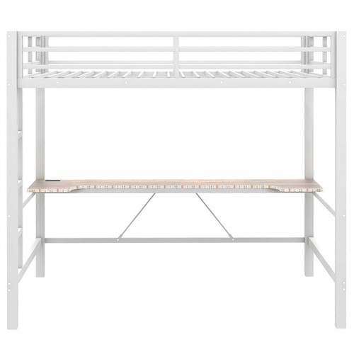 Full Size Gaming Metal Loft Bed w/Wooden Desk,LED Light & Remote for Teens-White - Picture 7 of 21