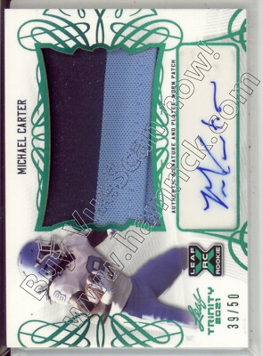 michael carter rookie draft auto jersey patch carolina tar heels college 2C #/50