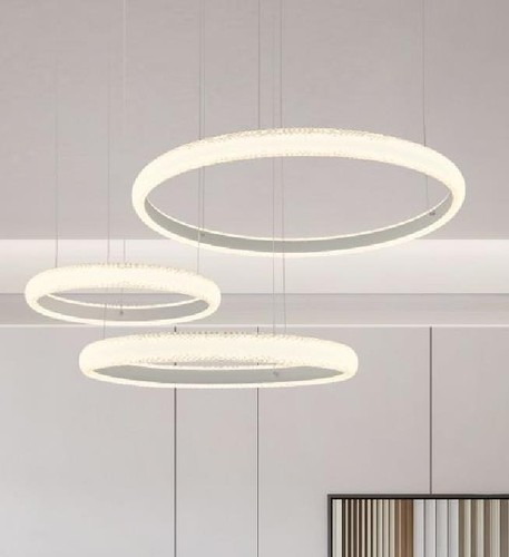 LAMPADARIO A SOSPENSIONE BIANCO DA SOFFITTO ANELLI SOSPESI LED MODERNO LUCE 60W - Foto 10 di 11