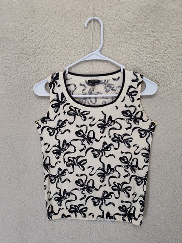 Talbots Damen Top Petite Creme Gemustert Viskose Mischung Ärmellos Strick Tank