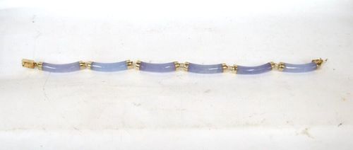 14K Gold Chinese Lavender Jadeite Jade Bracelet Box Clasp 7.5", 10.85gr - Picture 3 of 6