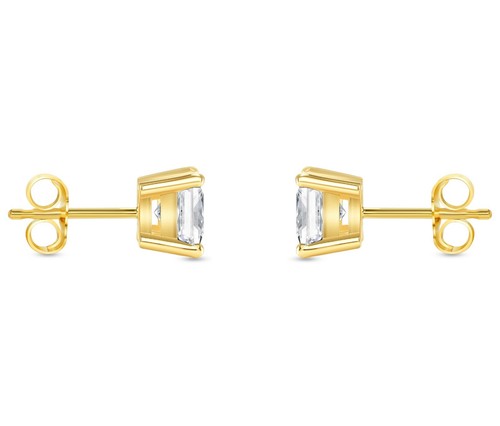 1,5 Princess Lab Created Grown Diamond Ohrringe Massiv 14K Gelbgold E/VVS Push - Bild 3 von 3