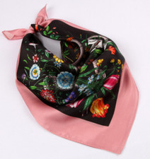 100 Silk 20" small Square Scarf Women neckerchief Wrap Floral black red