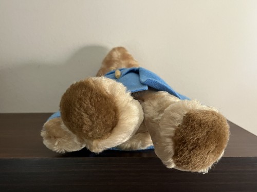 Vintage Eden Paddington Bear Plush Brown ~16" 2-Button Blue Wool Coat Black Ears - Picture 8 of 11