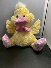 Dan Dee yellow duck Stuffed Toy plush with pink bow feet and bill 10"