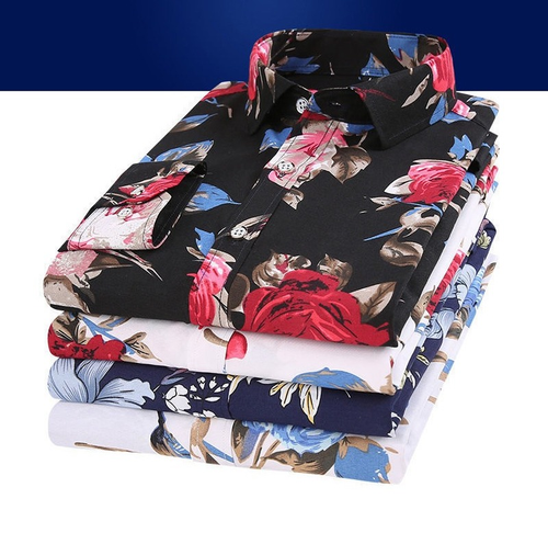 Men's Floral Print Shirt Male Long Sleeves Casual Slim Fit Outdoor Travel Shirts - Picture 8 of 23