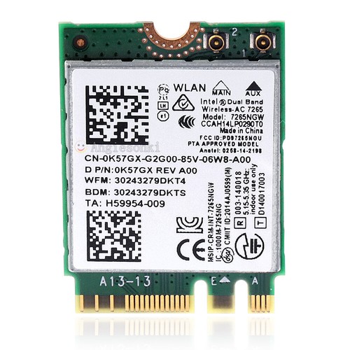 Tarjeta Intel Dual Band Wireless-AC 7265 7265NGW 802.11ac 867m 2x2 Wifi BT4.0 NGFF - Imagen 3 de 10