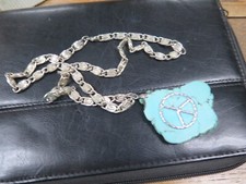 Costume Jewelry 23" Necklace Faux Turquoise Silver Tone