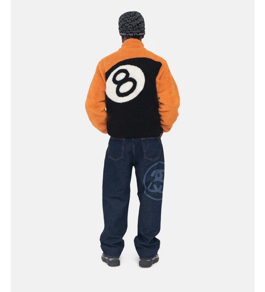 New stussy 8 ball fleece orange size small Reversible Jacket