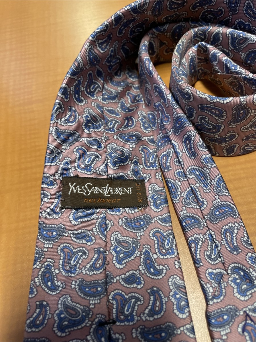 Vintage YSL Yves Saint Laurent Paris Cravates Silk Tie Mauve Blue