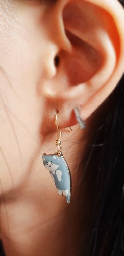 Kitty Cat Earrings Fashion Jewelry Animal Hook Ear Ring Stylish Cute Gift Blue - Picture 4 of 6