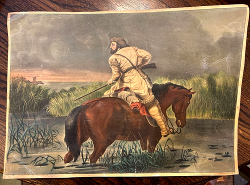 The Trapper’s Last Shot, Original Currier & Ives getrimmte Litho Ende 19. Jahrhundert