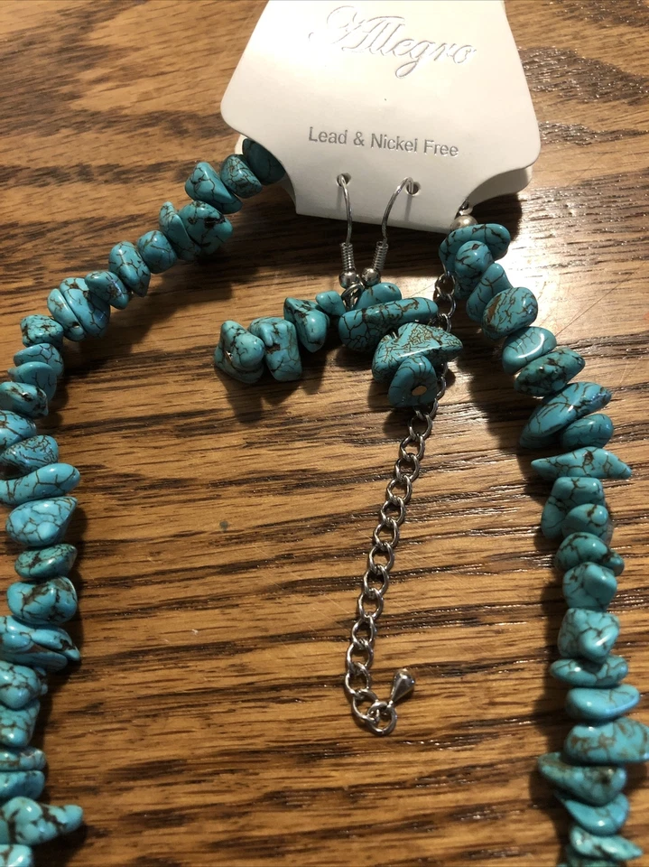 Pendientes Collar Allegro Turquesa Sin Plomo Y Níquel Con Cruz Plata Foto 4 de 4