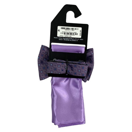 Alfani Mens Curtis Geo Bow Tie Pocket Square Set Purple OS - Picture 2 of 2