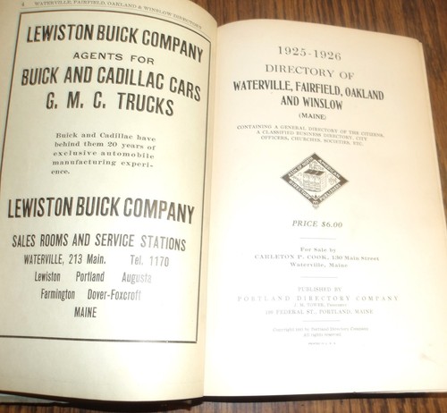 1925-26 WATERVILLE, FAIRFIELD, OAKLAND, WINSLOW ME RESIDENT/ BUSINESS DIRECTORY - Bild 2 von 4