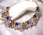 Blue Multi Color Vintage Style Crystal Rhinestone & Glass Necklace — photo 3