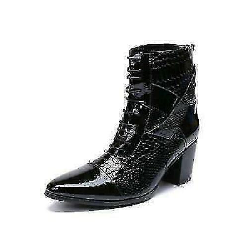 Botas al tobillo de cuero para hombre Tacones altos Formales con cordones Punta Zapatos - Imagen 12 de 12