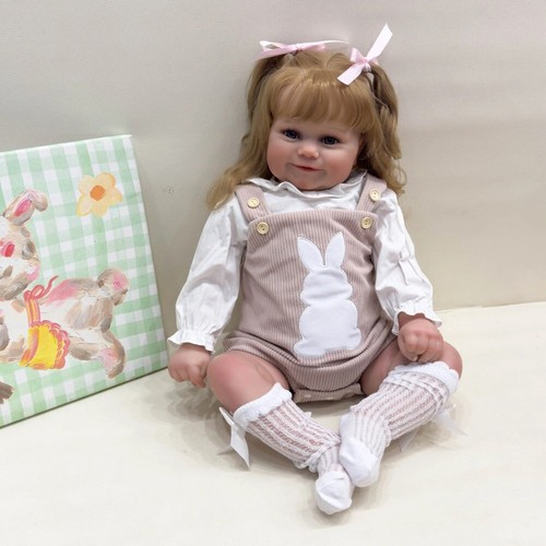 24" Lovely Reborn Baby Doll Rooted Curly Hair 3D Skin Girl Toddler Birthday Gift - Picture 4 of 5