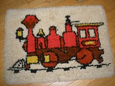 Finished Vintage Latch Hook Rug Train 27" x 19"