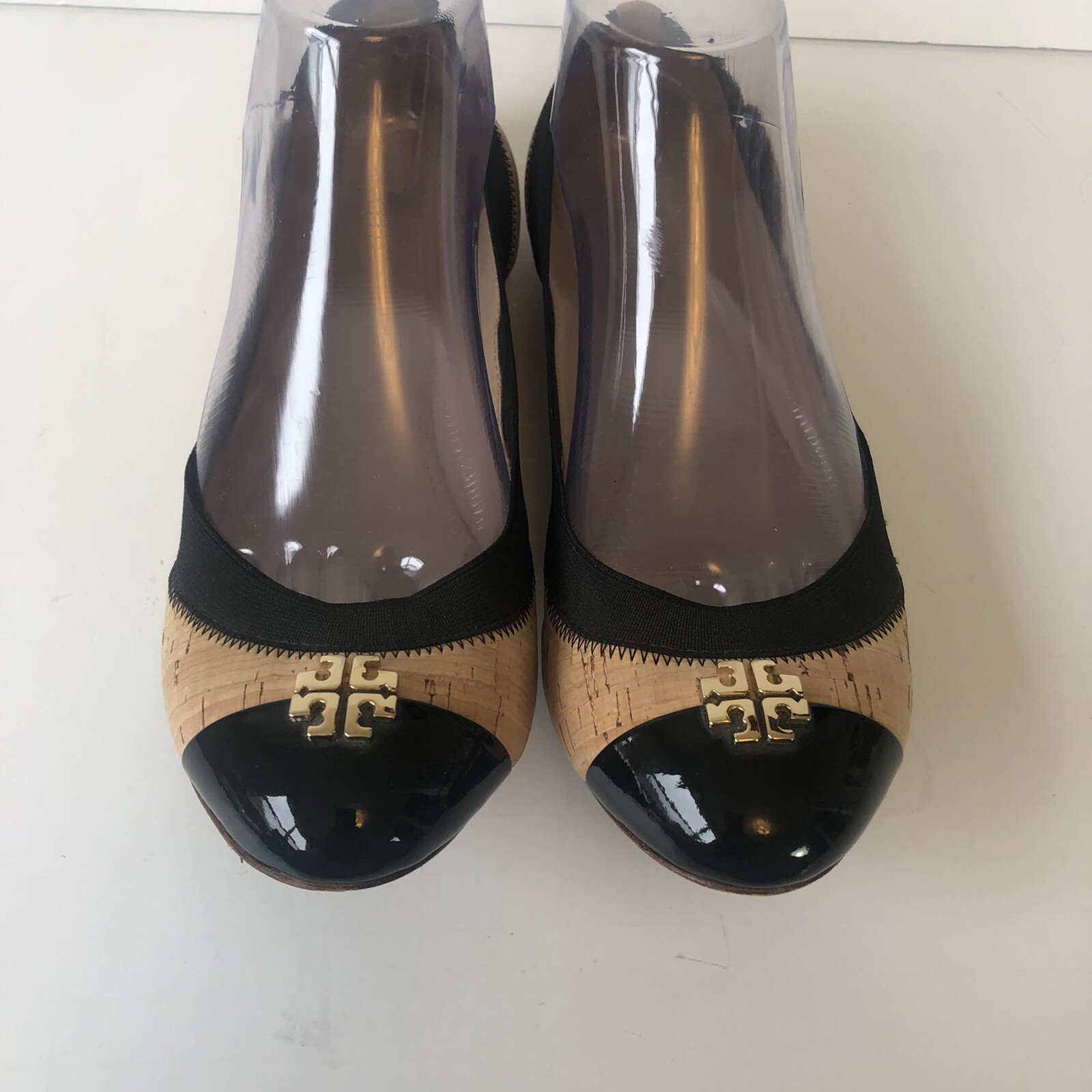 Tory Burch Jolie Cork Black Patent Leather Ballet Fla… Gem