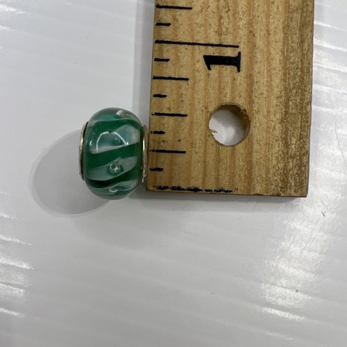 925 Sterling Silber Italien Glas Murano Schieber Charm Perle türkis blau gestreift Muschel - Bild 4 von 5