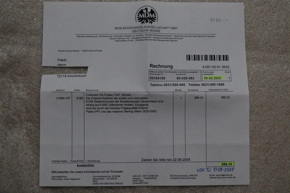 🧭 🇩🇪 Germany 5 SILVER MEDALS SOLD IN 2005 FOR 289€ WITH COA B58 CG29 - Image 4 of 4