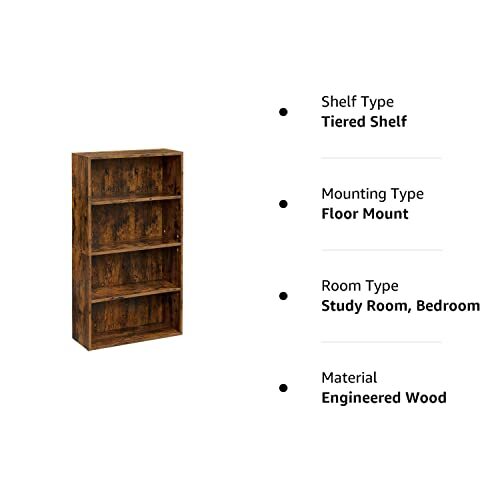 VASAGLE Bookshelf 4Tier Open Bookcase with Adjustable Storage Shelves Floo... for sale online