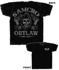 Officially Licensed Sons of Anarchy Samcro Outlaw Reaper Guns Adult T-Shirt