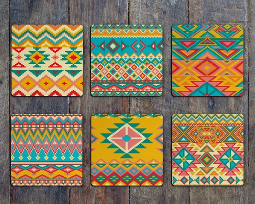 Mexican Ethnic Drink Coasters Set of Six Neoprene - Picture 2 of 5