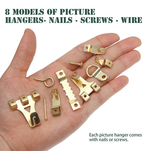 230Pcs Assorted Picture Hanger Hooks Wall Photo Frame Hanging Kit Nails w/ Wire - Picture 3 of 10