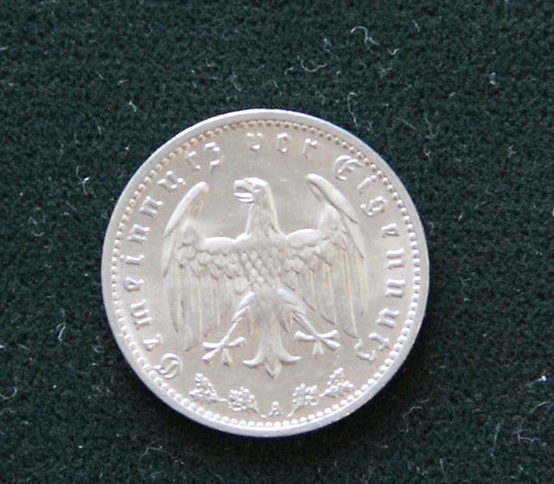 1934-A Germany 1 Reichsmark Nickel Berlin Mint Uncirculated Third Reich Pre-WWII - Picture 1 of 2