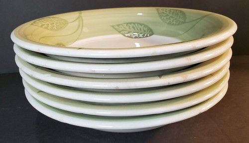 Pier 1 Set Of 6 Folia Green Leaves 8 1/4 Cereal Soup Bowls - Picture 2 of 4