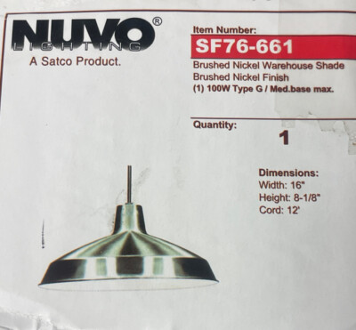 Nuvo Lighting 76/661 Nickel Single Light 16''W Pendant