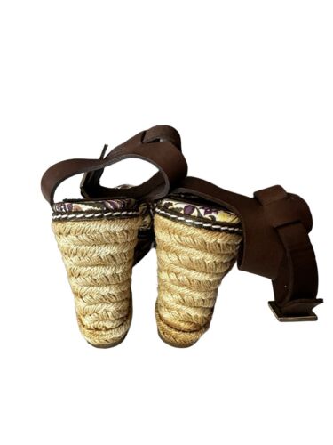 Sandali con zeppa espadrillas Tory Burch marroni stampa floreale tela plateau taglia 5B - Foto 7 di 13
