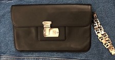 Michael Kors Wristlet Black Leather Silver Metal w/dust bag France Early 2000yy
