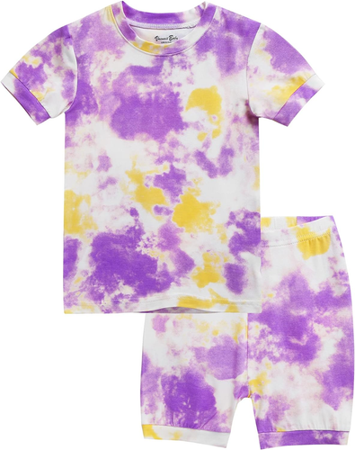 Infant Toddler Kids Junior Soft Bamboo Pajamas Tie Dye Short Summer Pjs 2Pcs Set - Picture 6 of 11