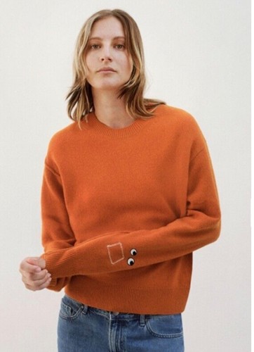 Anya Hindmarch X Uniqlo Orange Pure Lambswool Wool Crew Neck Eyes Jumper Medium