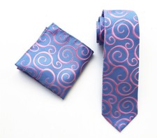 Tie Pocket Square Light Blue Pink Swirl Patterned Handmade Mens Wedding Formal