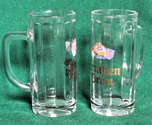 Vintage 2 alte Stamperl Schnapsgläser Mini-Humpen "Franken-Bräu" 8,2 cm - Bild 2 von 3