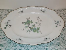VTG Porcelain Mitterteich Germany Green Ming Pattern Gold Rim 15" Oval Platter