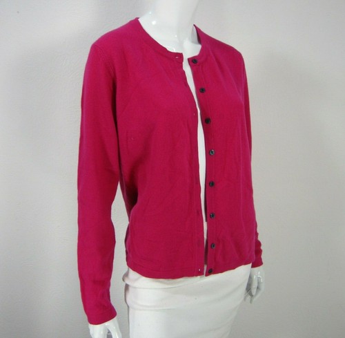 100% Cashmere Cynthia Taylor Crew Neck Cardigan Sweater Sz L Large Hot Pink - Picture 3 of 9