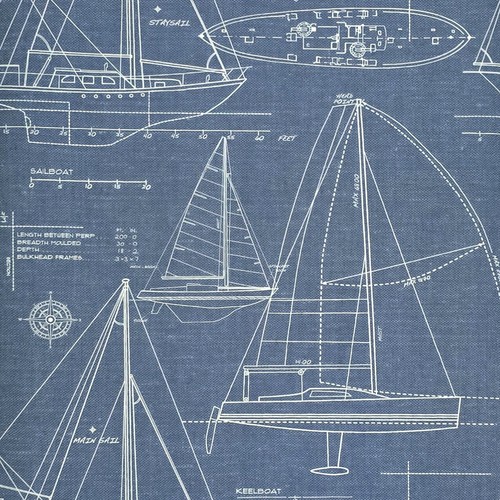 Dark navy blue nautical blueprint sailing boat coastal Marine drawings wallpaper - Picture 7 of 13