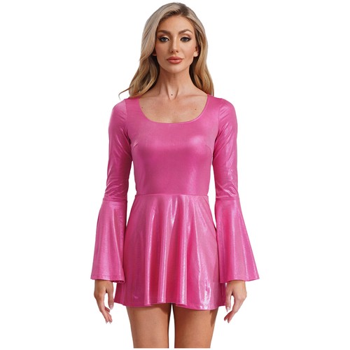 Women's Shiny Dance Dress Square Neck Mini Dress High Waist Cocktail Party Dress - Picture 5 of 72